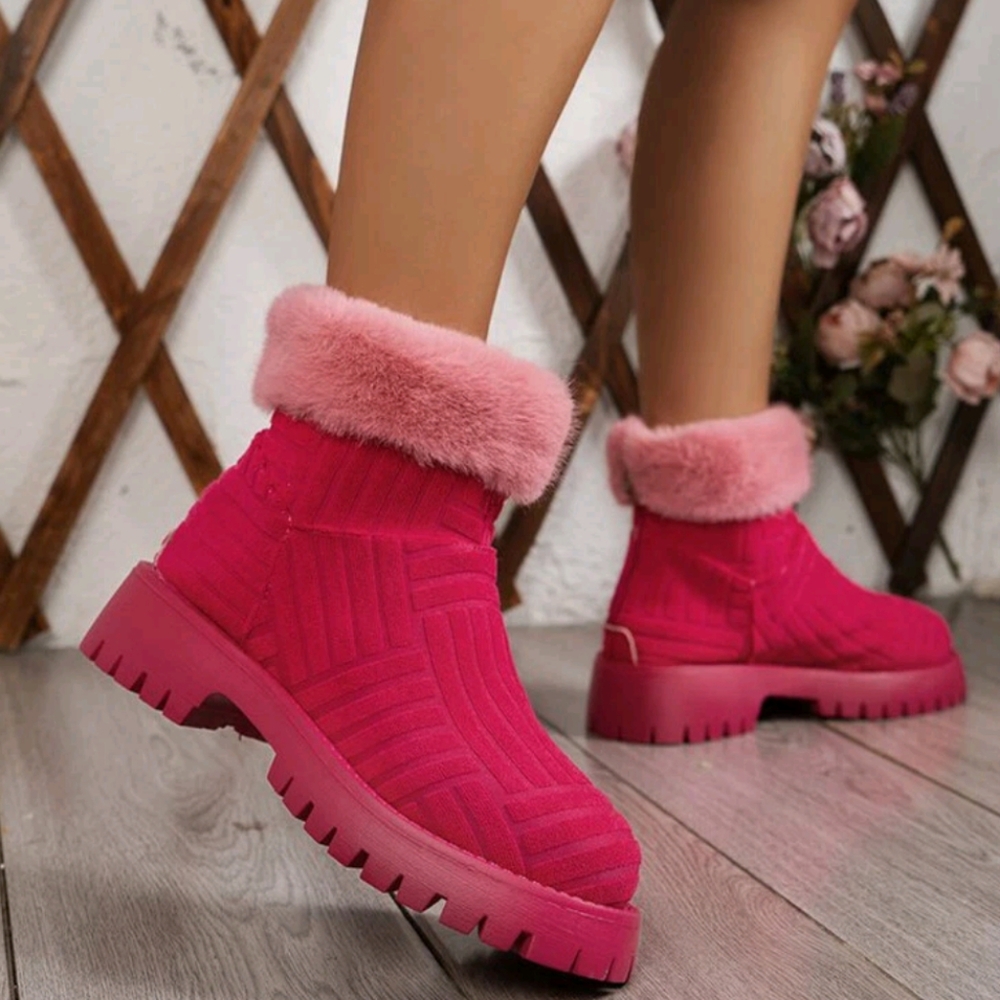 Pink Faux Fur Ankle Boots